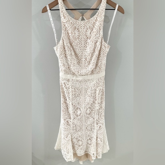 David’s Bridal DB Studio Lace Open Back Dress Beige Size 8 - Picture 6 of 8